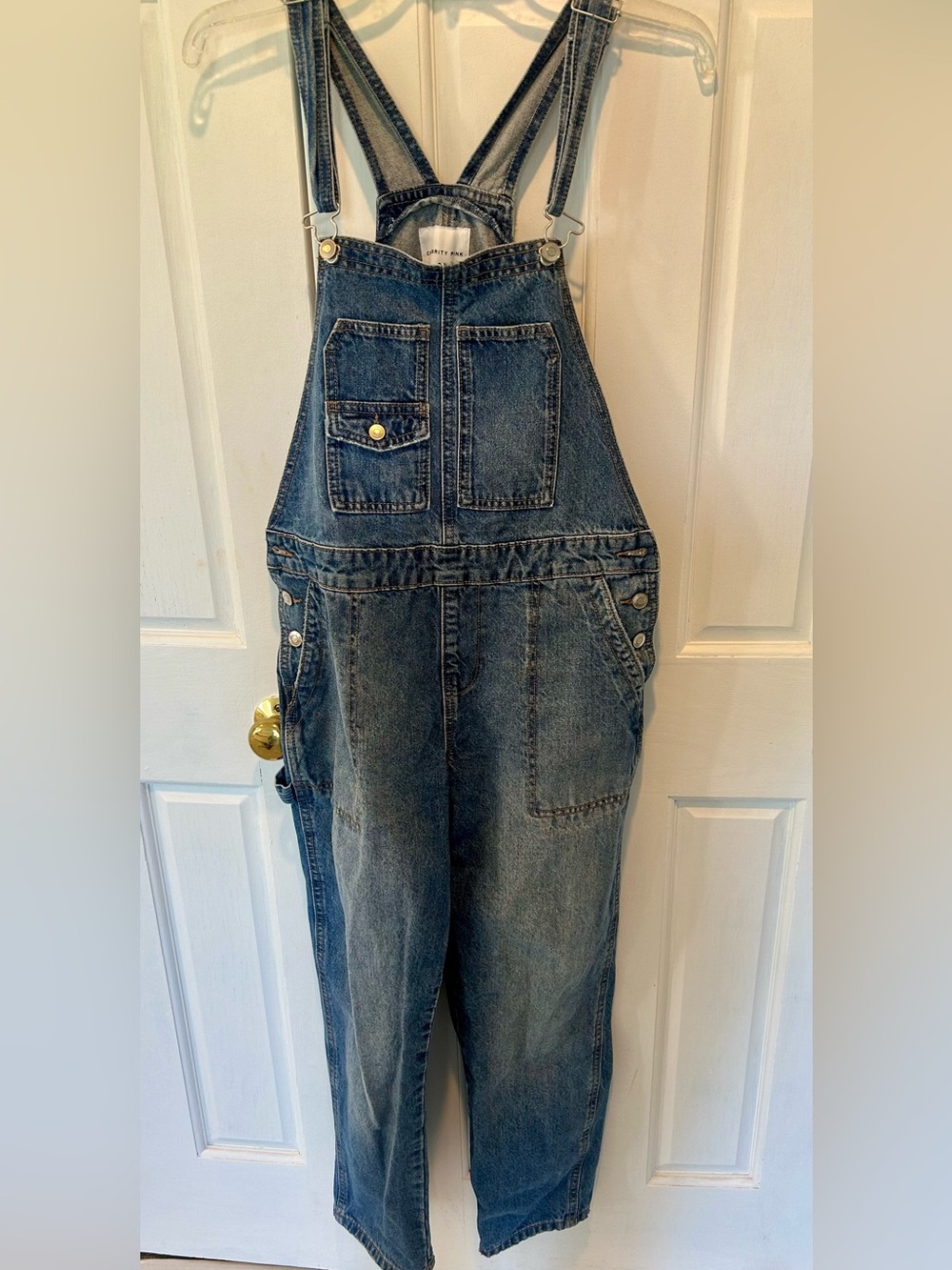 Celebrity Pink Denim Overalls in Blue Wash
